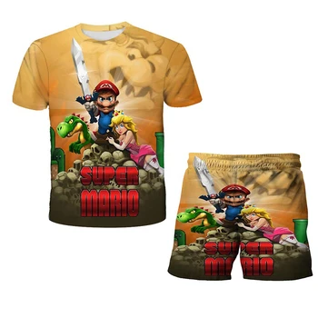 2021Summer boys Clothing Sets 3D Cartoon Print Mario top+Шорти Детски Съоръжения Модерен Детски дрехи Спортни костюми 4-14T