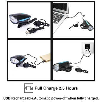 Велосипеден Звънец USB Зареждане на Фенерче под Наем Рог Светлина за Мъгла Колоездене Многофункционален Ултра Ярък Електрически 120 db Рог, Камбана
