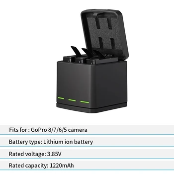 TELESIN 3 Слота LED Battery Charger Кутия За Съхранение + Акумулаторна Батерия + Кабел Type C за Аксесоари на Камерата GoPro Hero 5 6 7 8