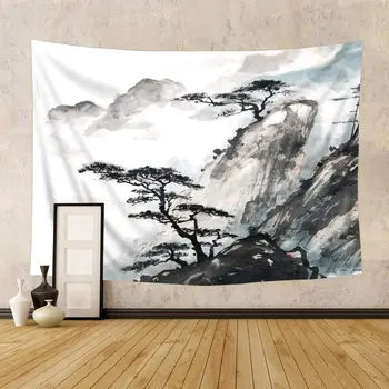 Японски гоблен инчов Азиатски аниме пейзаж живопис ориенталски стил спирала акварел минно дърво гоблен стенен интериор на стаята