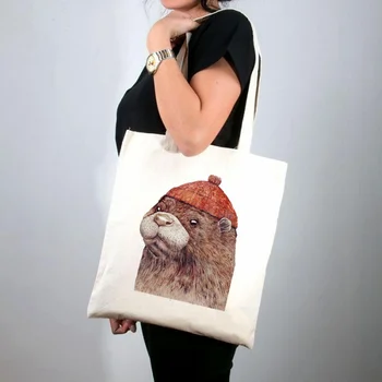 2021 Клиент Смешни Pugs Warrior Printed Tote Bag Women Harajuku shopper bag момиче Shoulder shopping bag Lady Платно Bag