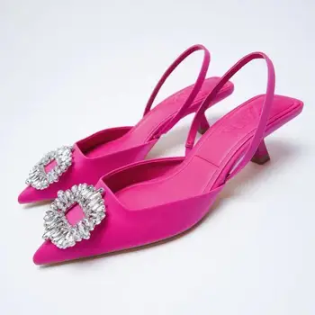 ZAR 2021 Summer New Pink Fashion Остър Сандали Секси Кристал Външна Носете Party Wedding Sandals Women Chaussure Femme Hot