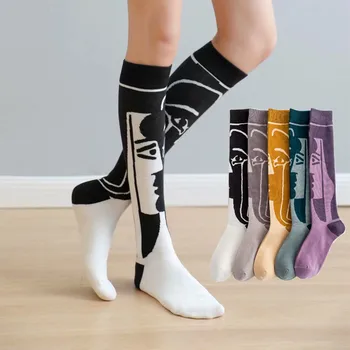 Сладък телешки чорапи пролет и лято, дълга тръба памучни чорапи плътен цвят коляното дамски чорапи японски колеж стил чорапи