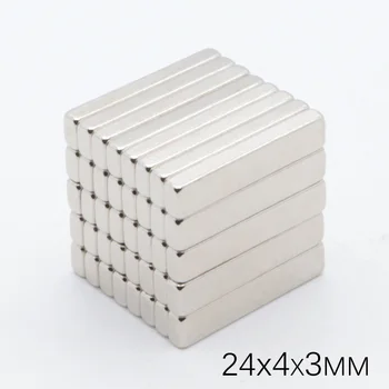 50ШТ 24x4x3 мм Квадратен магнит Неодимовый Магнит N52 Постоянен NdFeB Малък Кухненски Супер Мощен Силен Магнитен Магнит