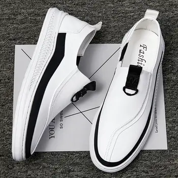 2021 Нова Мъжка кожена Ежедневни обувки Бели Обувки за Тенис за мъже Удобна Мода есен мъжки обувки на равна подметка Slip on Man Loafers Shoe