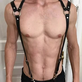 Садо-мазо Body Връзване Harness ПУ Leather Belts Gay Men Festival Harajuku Готика Fetish Lingerie Sexual Adjustable Belts Стягане
