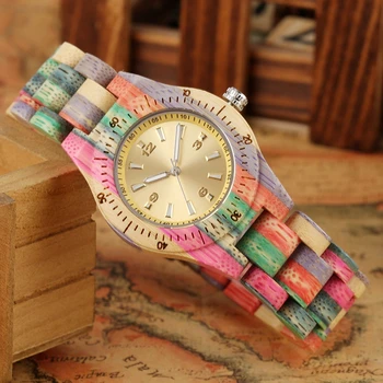 Дамски Дървени Часовници Ръчно Изработени От Естествени Цветни Бамбук Кварцов Ръчен Часовник Дизайн Луксозен Montre Bambu Dama Madera Relojes De Mujer