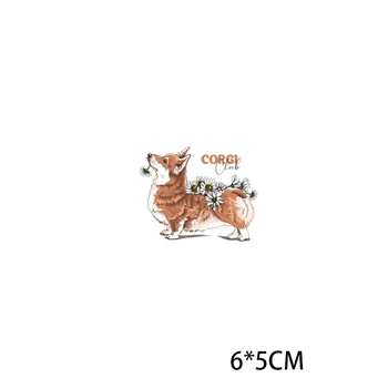 1бр Карикатура на сладки Цветя Corgi Куче Пат Кръпка Ютия върху Прехвърлянето на Миещи Етикети на Дрехи Апликация САМ Теплопередача Петна
