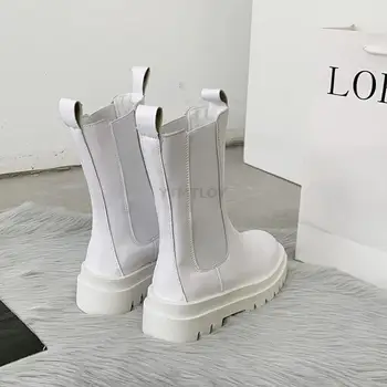 2021 Модни ботуши дамски зимни Нова платформа на Челси в Средата на Прасците Квадратен Чорап Ytmtloy Участък Плат Botas De Mujer Готик обувки