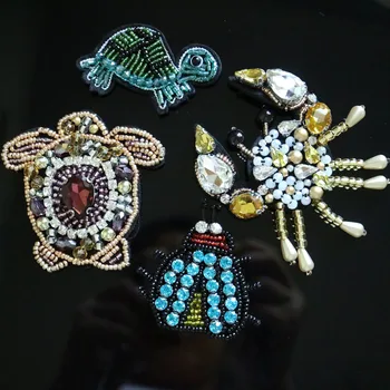 1бр ръчно изработени пайети костенурка лепенки за облекло DIY планински кристал, перли шиене на кръпка бродирана кръпка раци ропа