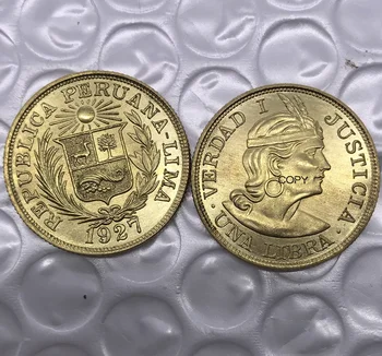 Перу 1927 1 Везни Метал Месинг Златна Монета Китай Резное Отливки За Спомен Са Подбрани Копие На Копие На Монети