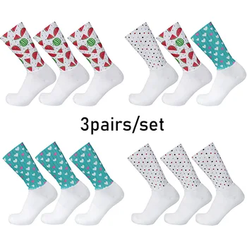 3 чифта/комплект Aero New Summer Small Fresh Pattern Чорапи за Колоездене, Открит под Наем Спортни Чорапи Нескользящие Силиконови Calcetines Ciclismo