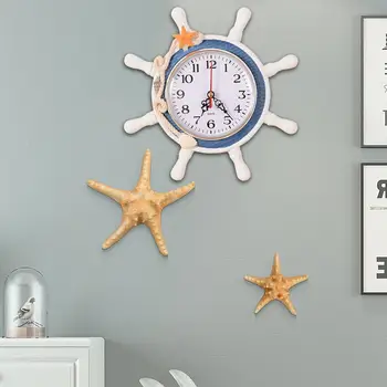Well Shape Clock Sea Beach Theme Wheel Rudder Steering Clocks Wall Decor Decoration Wheel Antique Hanging I3F1