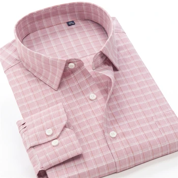 Плюс Размер 8XL 9XL 10XL Мъжки Ризи Пролет Есен на Мода Карето Розово Безплатен Бизнес Ежедневни Негабаритная Риза С Дълъг Ръкав на Марката