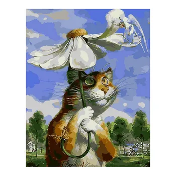 без рамки цветя котка сам живопис на номера на животното съвременно стенно изкуство живопис акрилна боя уникален подарък за декорация на дома 2020