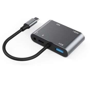 USB C to VGA HDMI Adapter AUX Хъб USB 3.0 OTG Charging Power PD100W Port е Съвместим с MacBook Pro Air/Dell XPS Nintendo Switch
