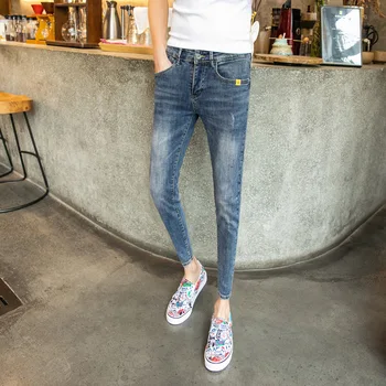 Нов 2021 Мода, дънкови дънки за мъже тънки крака, тесни ластични дънки мъжете корейски малки панталони фризьор стилист младежи тийнейджър молив панталони