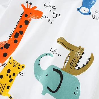 Детска Нова Летни Дрехи за момичета от 2021 година С Къс Ръкав О-образно деколте Тениска с домашен любимец принтом Жирафът на Слона Чай Върхове за деца на 2-7 години
