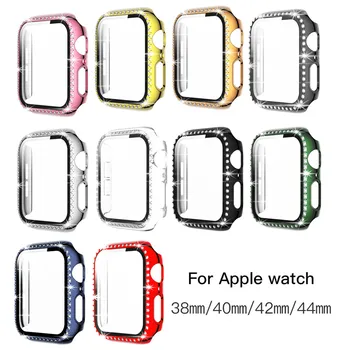 Diamond Bling Fashion Cover на Apple Watch Case Series SE/6/5/4/3/2 Пълен Защитен КОМПЮТЪР+Стъклена броня за iWatch 44/40 мм 42/38 мм