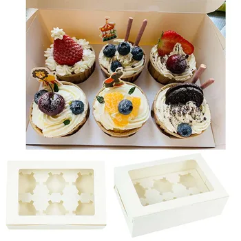 Cupcake Опаковка Кутии с Прозрачен Прозорец Бяла Хартиена Кутия с Чаша Тава за Торта за Десерт Шоколадова Обвивка Бизнес-Кутия 5-Pack