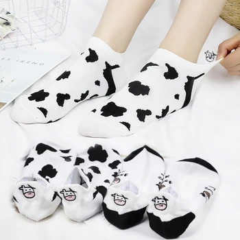 Чорапи карикатура на животните печат крава на бели райета сладък calcetines kawaii жена harajuku kobieta skarpety socken дизайнер памук