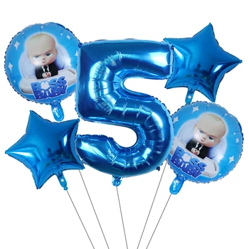 5Pcs Boss Baby Балон Blue Number Foil Balloons Baby Shower 1 2 3 4 5 6st Birthday Party Decorations Kids Cartoon Helium Globos