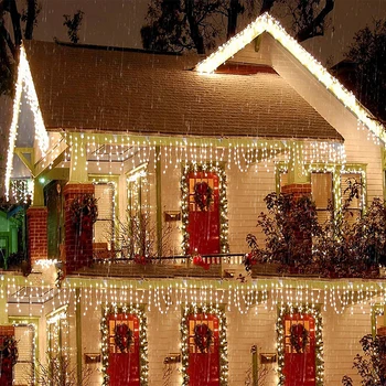 Фея Светлини 220V Коледа Garland Curtain String Outdoor Lights Waterproof For Home Wedding Garden Windoow Wall Holiday Decor