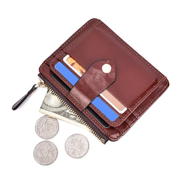 NO.ONEPAUL Card coin purse custom-made US dollar промасленная восък кожена бутон светкавица антимагнитный RFID творчески чантата може да се сложи на ключове