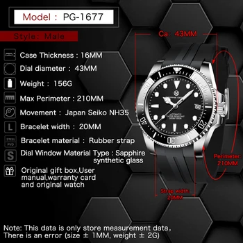 PAGRNE DESIGN Луксозни Мъжки Механични Часовници 300 М Водоустойчива Автоматичен Часовник Сапфир Кристал NH35A Механизъм Diver Watch