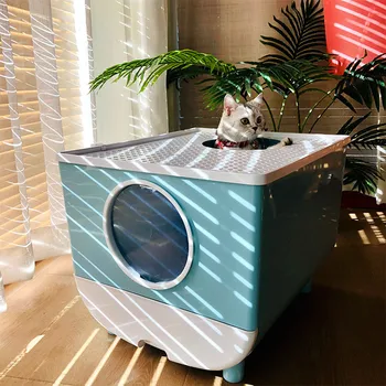 Кутия За котешки тоалетни Cat Bedpan Напълно Затворен Дезодорант Пет Toilet Голям Капацитет на Тавата За котешки Тоалетни В Рамките на 15 КГ Anti-splash Пет Bedpans