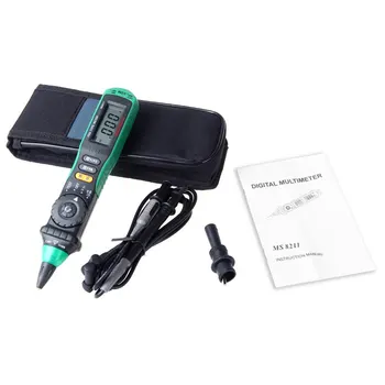 Mastech MS8211 Цифров Мултицет Pen-type Безконтактен детектор на променливо напрежение Auto-ranging Test Clip Чанта за носене