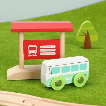 Дървена играчка модел автомобил извънредна ситуация полицейска Машина, спирка на автобуса за част от железопътен влак следа