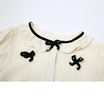 Блуза На Жената 2021 Лято Вълни Сложени Стари Ризи С Къс Ръкав Корейски Чист Стил Винтидж Прекрасни Сладки Съкратен Върховете Дами