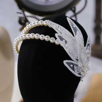 Himstory Луксозни Ръчно изработени Wedding Hairband Кристал Beaded Leaves Party Headband Hair Бижута, Аксесоари за жени и момичета