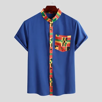Лятна Етническа Стилна печатна Риза Мъжете С Къс Ръкав 2021 Африканска Облекло Dashiki Върховете Щанд Яка Градинска Облекло Camisa 3XL