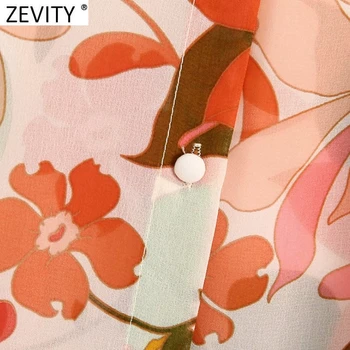 Zevity 2021 Women Tropical Colorful Floral Print Шифоновый халат Блуза Офис дама Однобортные Ежедневни ризи Chic Blusas Върховете LS9530