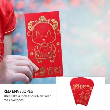 24 бр. 2021 година е Година на Бика Червени Пликове Горещо Щамповане Щастливи Пари Чанти Червени Пакети
