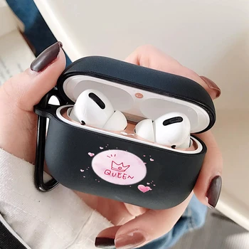 King Queen Couple Crown Сладко Headphones Cases Shell For Apple AirPods Pro Мек Черен Матиран TPU устойчив на удари AirPods 3 Funds Cover