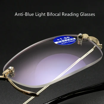 Анти-синя Светлина Бифокални Очила За Четене За Мъже И Жени, Унисекс Без Рамки Doule Light Eyeglasses Diopter +1.0 1.5 2.0 2.5 До +4,0