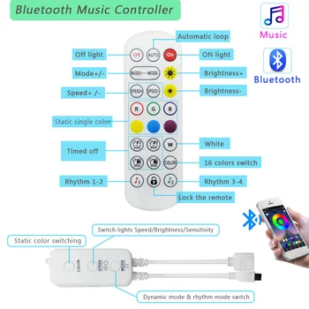 Нова музика Bluetooth LED Strip Light 5M, 10M 15M Гъвкава Лента 5050 SMD 2835 RGB LED light Tape Diode DC12V led светлини for room