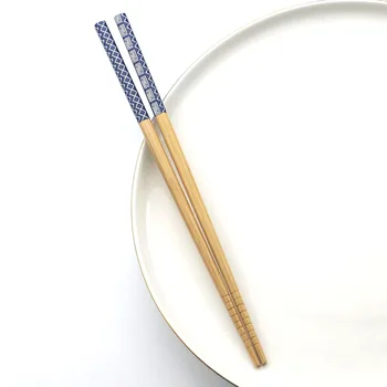 JANKNG за Многократна употреба 5 Чифта Пръчици за хранене от Дърво Японски Суши Hashi Пръчици за хранене Ръчно изработени от Бамбук Син Червен 23,5 см Пръчици за хранене