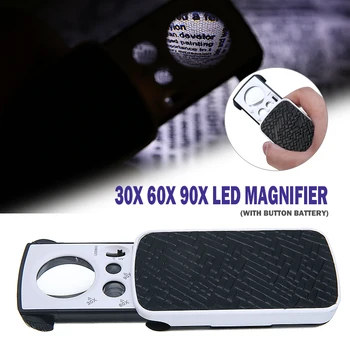 30/60/90x LED Light Magnifier Coin Jewelry Eye Loupe Magnifier Watchmakers Repair Tool Jewelry Diamond Loop Repair Magnifiers
