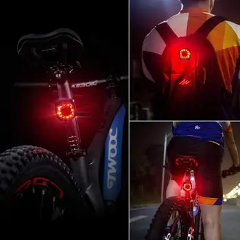 LED Мотор Задна Задна Светлина USB Зареждане на Велосипеди Светлина 5-Режими за Разширяване на Осветление Колоездене Предупреждение Фенерче Аксесоари под Наем