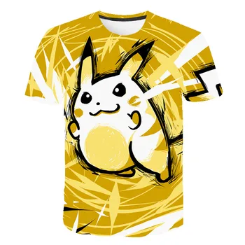 3D Print Pikachu T Shirt Kids Cartoon Animation Pattern Printing Casual Fashion Cool Boy Girl Върховете Comfortable Short Sleev 4-14Y