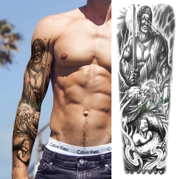 Водоустойчив Временна Татуировка Стикер Sun Warrior Dragon Sword Пълна Ръка Фалшива Татуировка на Flash Sleeve Tatoo за мъже жени