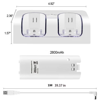 Подходящ за Контролера на Wii с Две 2800 mah Акумулаторни Батерии Безшумен Сейф Две в едно Двойно зарядно устройство T84C