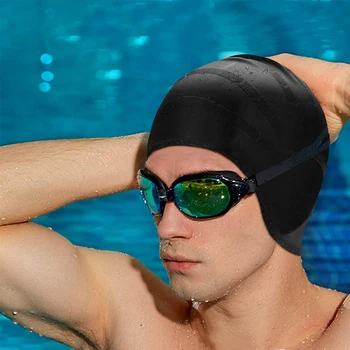 1бр висока участък плавательная шапчица мъжете и жените, свободен размер, плътен цвят на печат дълга коса спорт плувен басейн делото найлонова забрадка