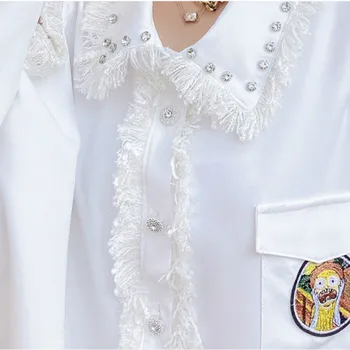 Бял Топ Секси Риза с открити рамене Плюс Размер 2021 Пролет Дамски блузи и потници Социална дамски Пискюл Горната Риза с Бродерия XC235
