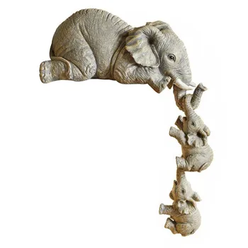 Слон гледане на деца, Ръчно Рисувани Смола Фигурки 3шт Майка И Две Бебета Виси От Ръба на Рафта Масата, за Декорация на Дома