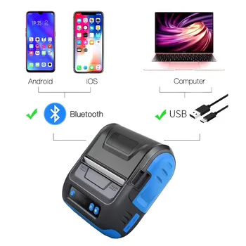 Портативен Bluetooth Принтер Pos 80 мм Термален Принтер, баркод 3 инча Издател Разписка 2 в 1 Принтер за малкия бизнес ESC/POS